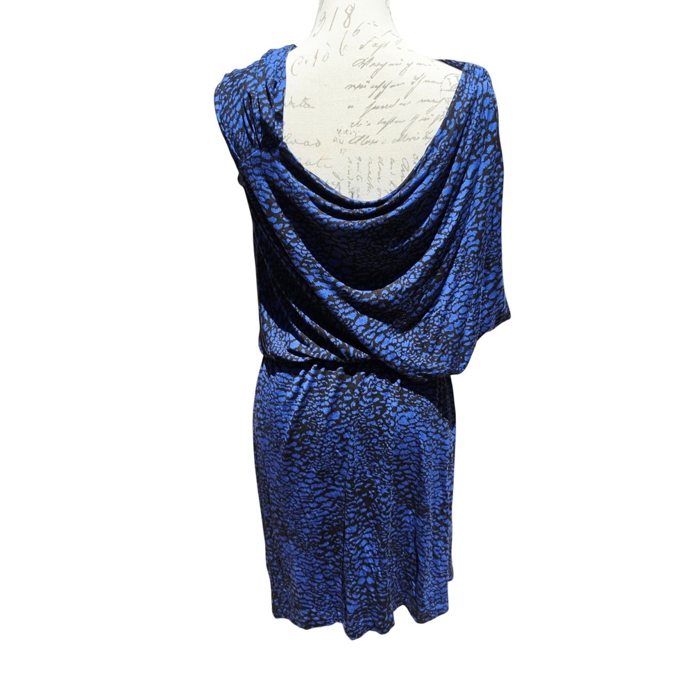 Tart Collections NWT Blue Black Animal Print Cowl Neck Blouson Sheath Dress L - Picture 8 of 11